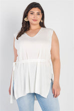 Load image into Gallery viewer, Plus White Knit Belted V-neck Sleeveless Top
