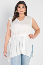 Load image into Gallery viewer, Plus White Knit Belted V-neck Sleeveless Top
