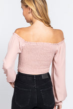 Load image into Gallery viewer, Off Shoulder Smocking Woven Top
