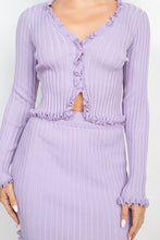 Load image into Gallery viewer, Ruffle Trim Buttoned Sweater Cardigan
