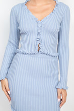 Load image into Gallery viewer, Ruffle Trim Buttoned Sweater Cardigan
