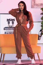 Load image into Gallery viewer, Long Sleeve Sporty Jumpsuit With An Adjustable Accent Belt + Zipper Details
