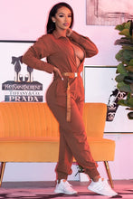 Load image into Gallery viewer, Long Sleeve Sporty Jumpsuit With An Adjustable Accent Belt + Zipper Details
