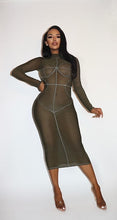 Load image into Gallery viewer, Long Sleeve Power Mesh Mock Neck Bodycon Dress With Contrast Stitching
