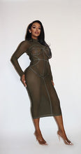 Load image into Gallery viewer, Long Sleeve Power Mesh Mock Neck Bodycon Dress With Contrast Stitching

