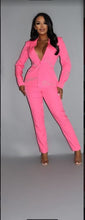 Load image into Gallery viewer, 2 Piece Powersuit Blazer &amp; Pants Set With Rhinestone Letterings On Blazer
