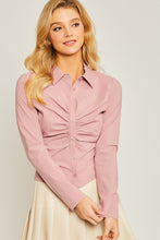 Load image into Gallery viewer, Woven Solid Ruched Front Long Sleeve
