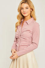 Load image into Gallery viewer, Woven Solid Ruched Front Long Sleeve
