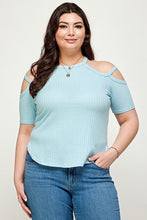 Load image into Gallery viewer, Plus Size, Solid Ribbed Cold Shoulder Top
