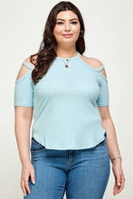 Load image into Gallery viewer, Plus Size, Solid Ribbed Cold Shoulder Top
