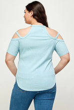 Load image into Gallery viewer, Plus Size, Solid Ribbed Cold Shoulder Top
