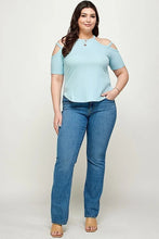 Load image into Gallery viewer, Plus Size, Solid Ribbed Cold Shoulder Top
