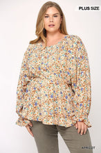 Load image into Gallery viewer, Floral And Gold Foil Woven Top With Elastic Waist And Peplum Hem
