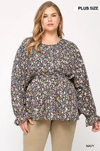 Load image into Gallery viewer, Floral And Gold Foil Woven Top With Elastic Waist And Peplum Hem
