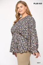 Load image into Gallery viewer, Floral And Gold Foil Woven Top With Elastic Waist And Peplum Hem
