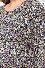 Load image into Gallery viewer, Floral And Gold Foil Woven Top With Elastic Waist And Peplum Hem
