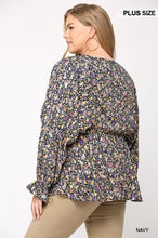 Load image into Gallery viewer, Floral And Gold Foil Woven Top With Elastic Waist And Peplum Hem
