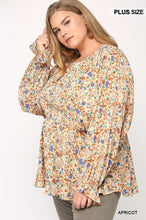 Load image into Gallery viewer, Floral And Gold Foil Woven Top With Elastic Waist And Peplum Hem
