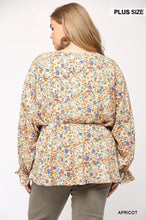 Load image into Gallery viewer, Floral And Gold Foil Woven Top With Elastic Waist And Peplum Hem
