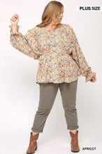 Load image into Gallery viewer, Floral And Gold Foil Woven Top With Elastic Waist And Peplum Hem
