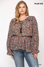 Load image into Gallery viewer, Floral Printed And Elastic Waist Chiffon Top With Tassel Tie
