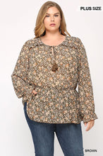 Load image into Gallery viewer, Floral Printed And Elastic Waist Chiffon Top With Tassel Tie
