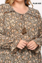 Load image into Gallery viewer, Floral Printed And Elastic Waist Chiffon Top With Tassel Tie
