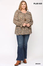Load image into Gallery viewer, Floral Printed And Elastic Waist Chiffon Top With Tassel Tie
