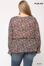 Load image into Gallery viewer, Floral Printed And Elastic Waist Chiffon Top With Tassel Tie
