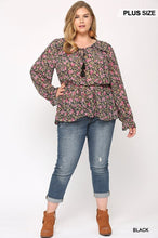 Load image into Gallery viewer, Floral Printed And Elastic Waist Chiffon Top With Tassel Tie
