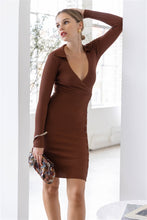 Load image into Gallery viewer, Knit Ribbed Button Up Detail Collared Long Sleeve Midi Dress
