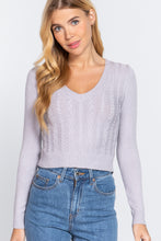 Load image into Gallery viewer, Long Sleeve V-neck Cable Sweater
