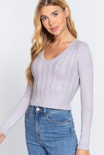 Load image into Gallery viewer, Long Sleeve V-neck Cable Sweater
