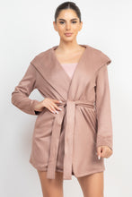 Load image into Gallery viewer, Suede Hooded Waist-tie Belt Jacket
