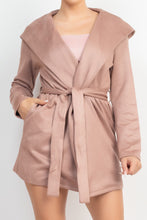 Load image into Gallery viewer, Suede Hooded Waist-tie Belt Jacket
