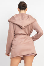 Load image into Gallery viewer, Suede Hooded Waist-tie Belt Jacket
