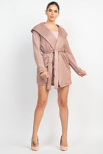 Load image into Gallery viewer, Suede Hooded Waist-tie Belt Jacket

