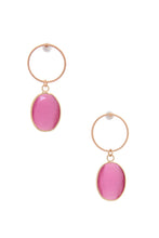 Load image into Gallery viewer, Round Metal Oval Gem Dangle Earring
