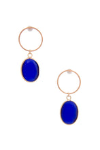 Load image into Gallery viewer, Round Metal Oval Gem Dangle Earring
