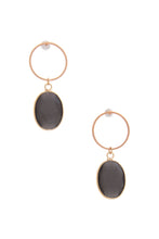 Load image into Gallery viewer, Round Metal Oval Gem Dangle Earring
