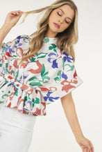 Load image into Gallery viewer, Floral Print Short Sleeve Top With Waist Tie
