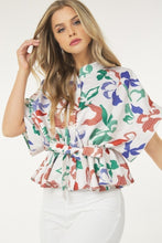 Load image into Gallery viewer, Floral Print Short Sleeve Top With Waist Tie
