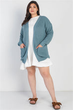 Load image into Gallery viewer, Plus Emerald Blue Knit Open Front Two Pocket Cardigan
