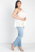Load image into Gallery viewer, Plus Cream Textured One Shoulder Elasticized Waist Flare Hem Top
