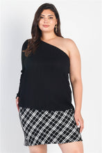 Load image into Gallery viewer, Plus Black Ribbed One Shoulder Top
