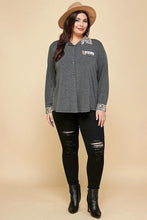 Load image into Gallery viewer, Plus Size Printed Patchwork Contrast Button Up Shirt
