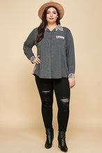 Load image into Gallery viewer, Plus Size Printed Patchwork Contrast Button Up Shirt
