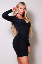 Load image into Gallery viewer, Long Sleeve Corset Halter Tie Mini Dress

