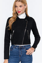 Load image into Gallery viewer, Long Slv Biker Faux Suede Short Jacket
