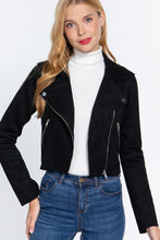 Load image into Gallery viewer, Long Slv Biker Faux Suede Short Jacket
